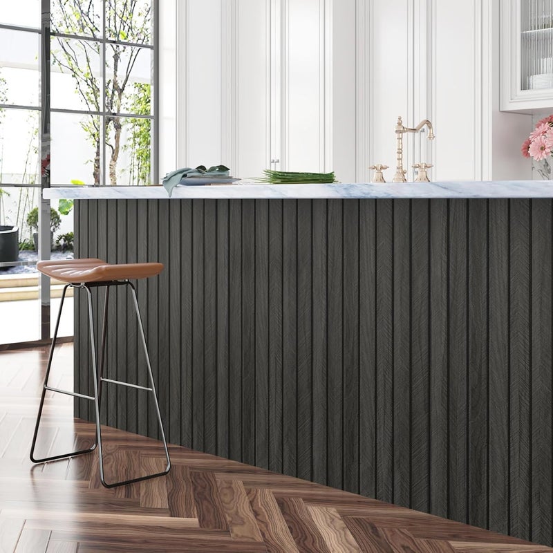 STICKEEP Self Adhesive Wood Slat Wall Paneling Grey/Black 3D Wood Panels for Wall Decor Soundproof Peel and Stick Wooden Grain Panel Wallpaper for Living Room Bedroom Dinner Office 12" x 120" - Image 4